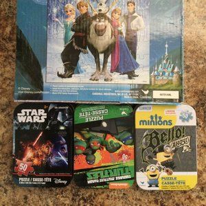 Lot of 4 puzzles frozen, star wars, minions, ninja turtles, very good condition